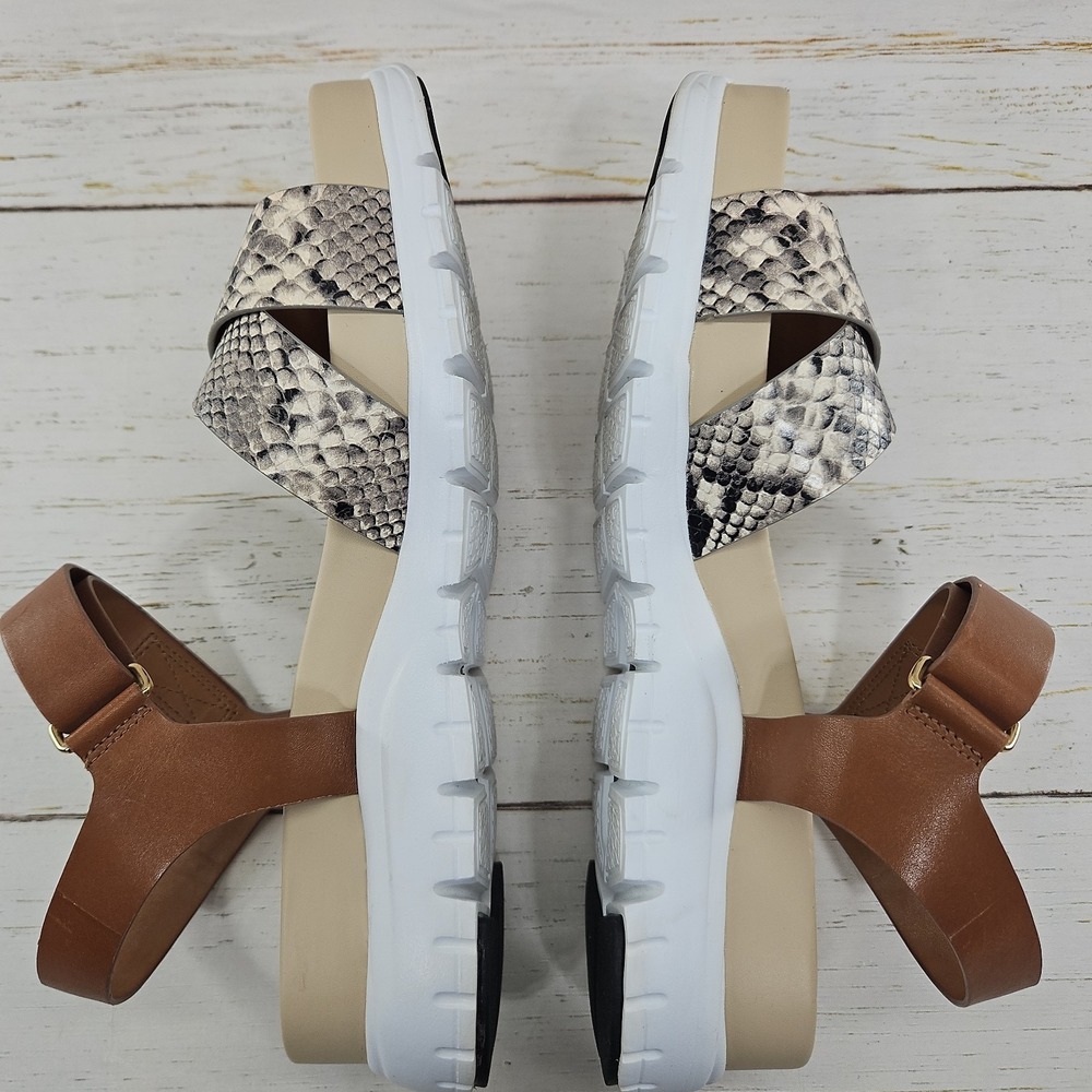 Cole Haan Zerogrand Sandals Womens 9 B Brown Tan Leather Soho Snake Platform - Picture 6 of 9